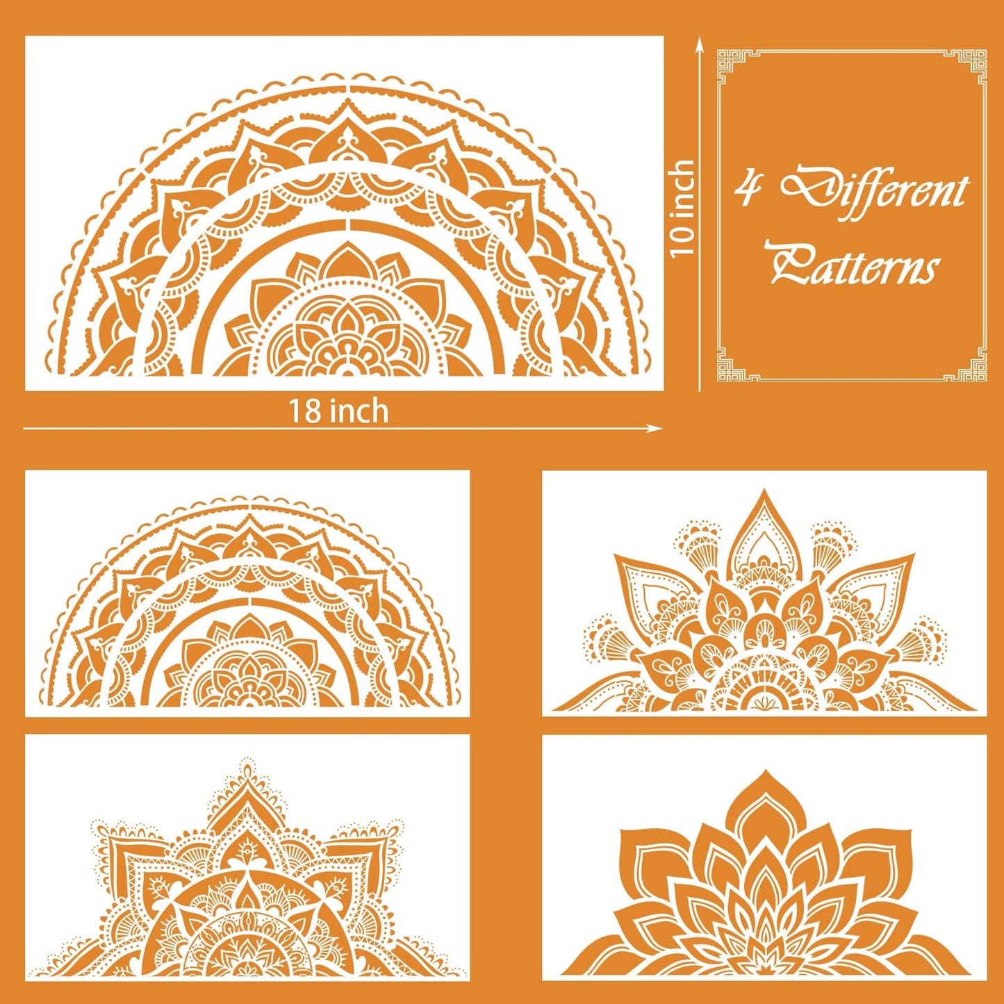 18x10 Inch Mandala Stencil Reusable Mandala Painting Templates Stencil Floral Design Drawing Stencil for DIY Wall, Tile, Furniture, Canva, Outdoor Indoor Decoration 4 PCS
