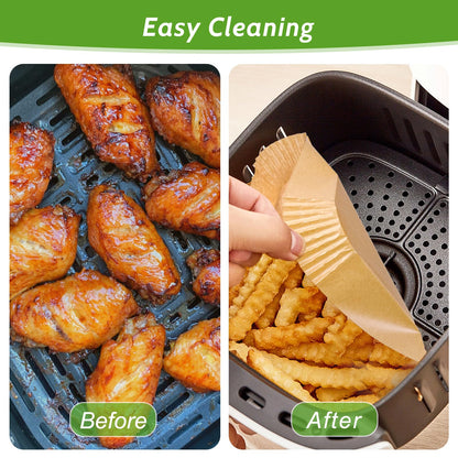 360 Pcs 8” Square Unbleached Heavy Duty Air Fryer Paper Liners Disposable, Non-Stick & Non-Leak Parchment Paper Liners for Airfryer Basket, Deep Fryer Parts & Accessories