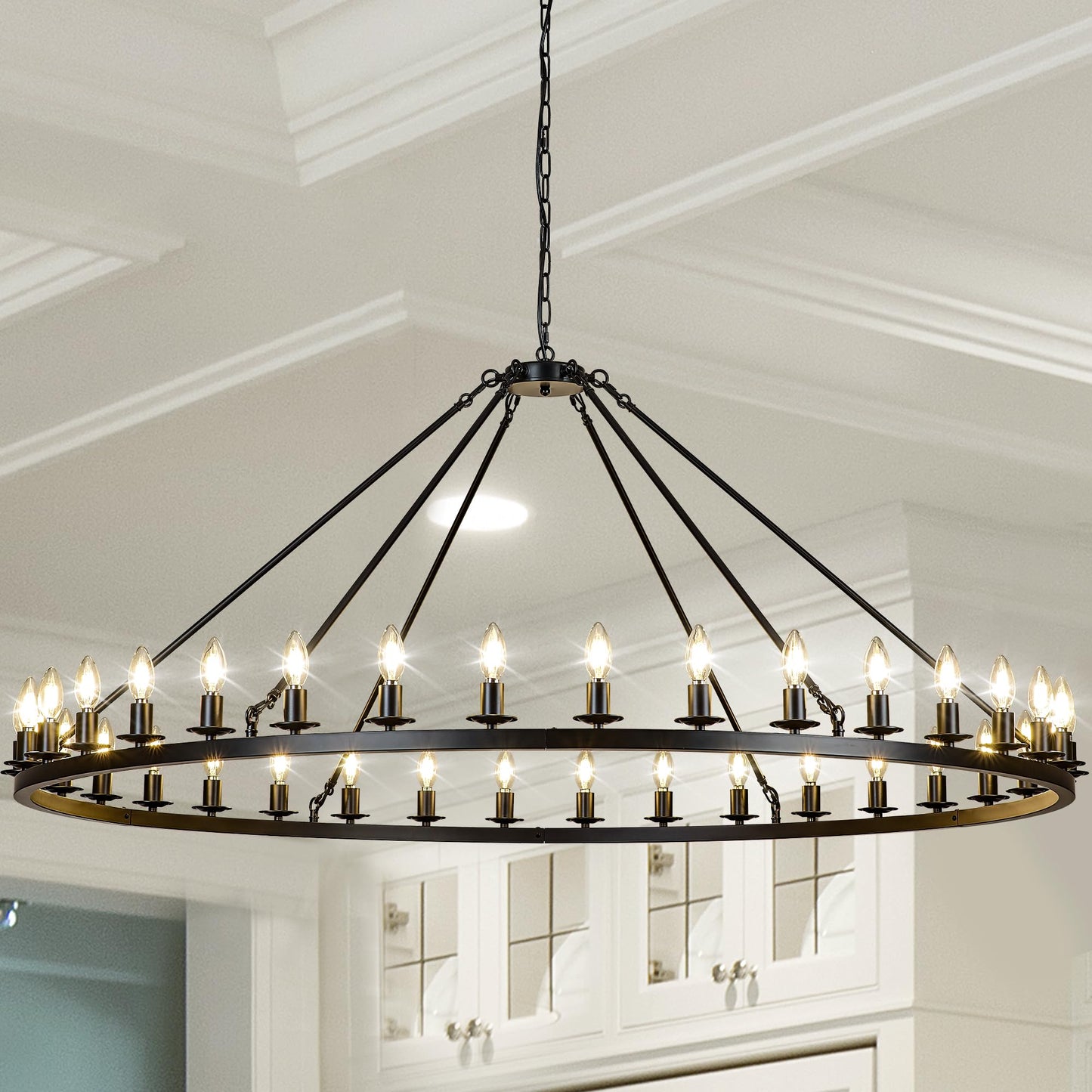 HermnJakk Black Wagon Wheel Chandelier 60-Inch 36-Light,Extra Large Round Rustic Farmhouse Chandelier Metal Circle Chandeliers for Dining Room Living Room High Ceilings