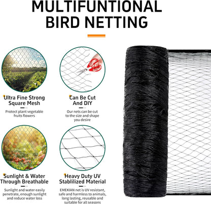 25' 50' 1" Garden Netting, x Heavy Duty Bird Netting Deer Fence Net, Mesh Poultry Netting for Chicken Coop, Run