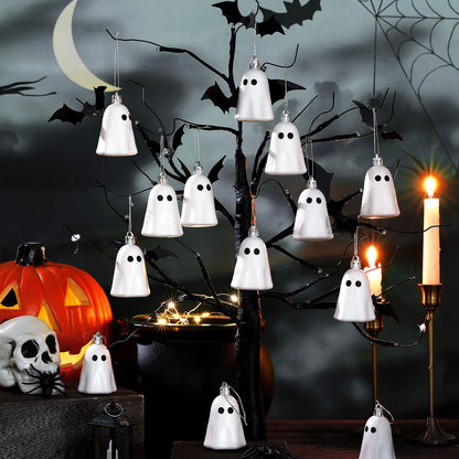 Tigeen 12 Pcs Halloween Hanging Ornaments Cute Ghost Decoration Halloween Tree Decoration Plastic Decorative Mini Ghost Ornaments for Home Tree Party Supplies (Cute,White)