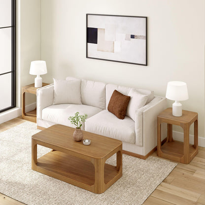 Plank+Beam Forma Coffee Table, Solid Wood 48 Inch Modern Coffee Table with Shelf, Contemporary Center Table with Storage Space, Rectangle Tea Table with Storage, Pecan