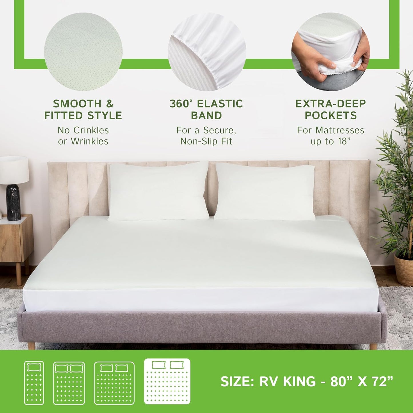 Four Seasons Essentials RV King Size Waterproof Mattress Protector, Cooling Bamboo Fitted Sheet, Quilted Jacquard