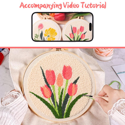 BATHRINS 2PCS Embroidery Punch Needle Kit Beginners Cross Stitch Kits Creative Easy Floral Pattern Hand Crafts with Hoop,Needle,Threads Mothers Day Gifts Crafts & Home Decor