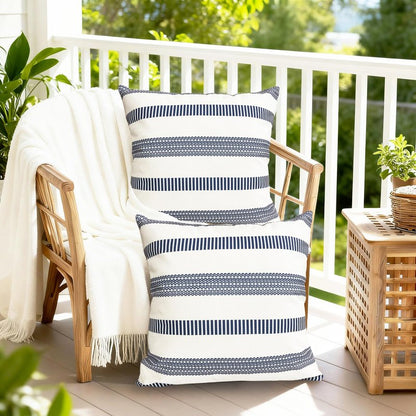 RYSMIYOU Decorative Throw Pillow Covers Set of 2 Blue Boho Striped Pillow Covers 18x18 Inch Throw Pillow Cover Linen Pillowcase Farmhouse Outdoor Pillow Covers for Couch Sofa Bed Living Room