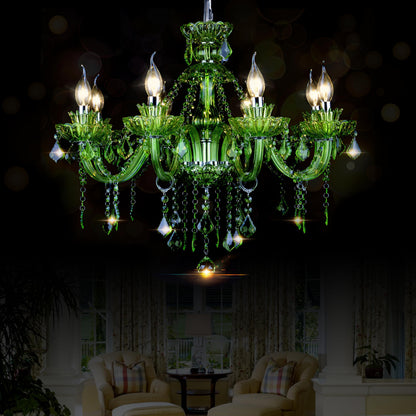 Bagood 8 Lights Green K9 Crystal Candle Chandeliers Lighting Modern Pendant Lights Candle Chandelier Lighting for Dining Living Room Bedroom Entry Elegant Decoration E12 Base, H22.8 x W27.2 Inch