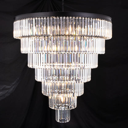 TOCHIC Large Crystal Chandelier for High Ceiling, 40 inch 7-Tier Modern Black Crystal Chandeliers Lighting Fixture, Round Light for Entryway Staircase Foyer Living Dining Room (Black, 40 Inches)