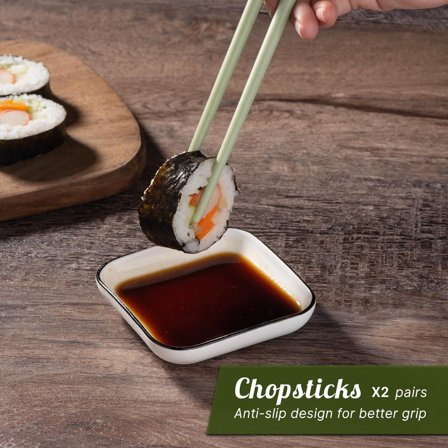 Choxila Sushi Making Kit, Silicone Sushi Mat, Includes 1 Mat, 2 Chopsticks, 1 Spreader, Japanese Style, Smooth Finish, Reusable, Dishwasher Safe