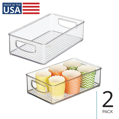 iDesign Stackable Pantry Bin with Handles for Kitchen Storage Set of 2, Clear, Made in USA