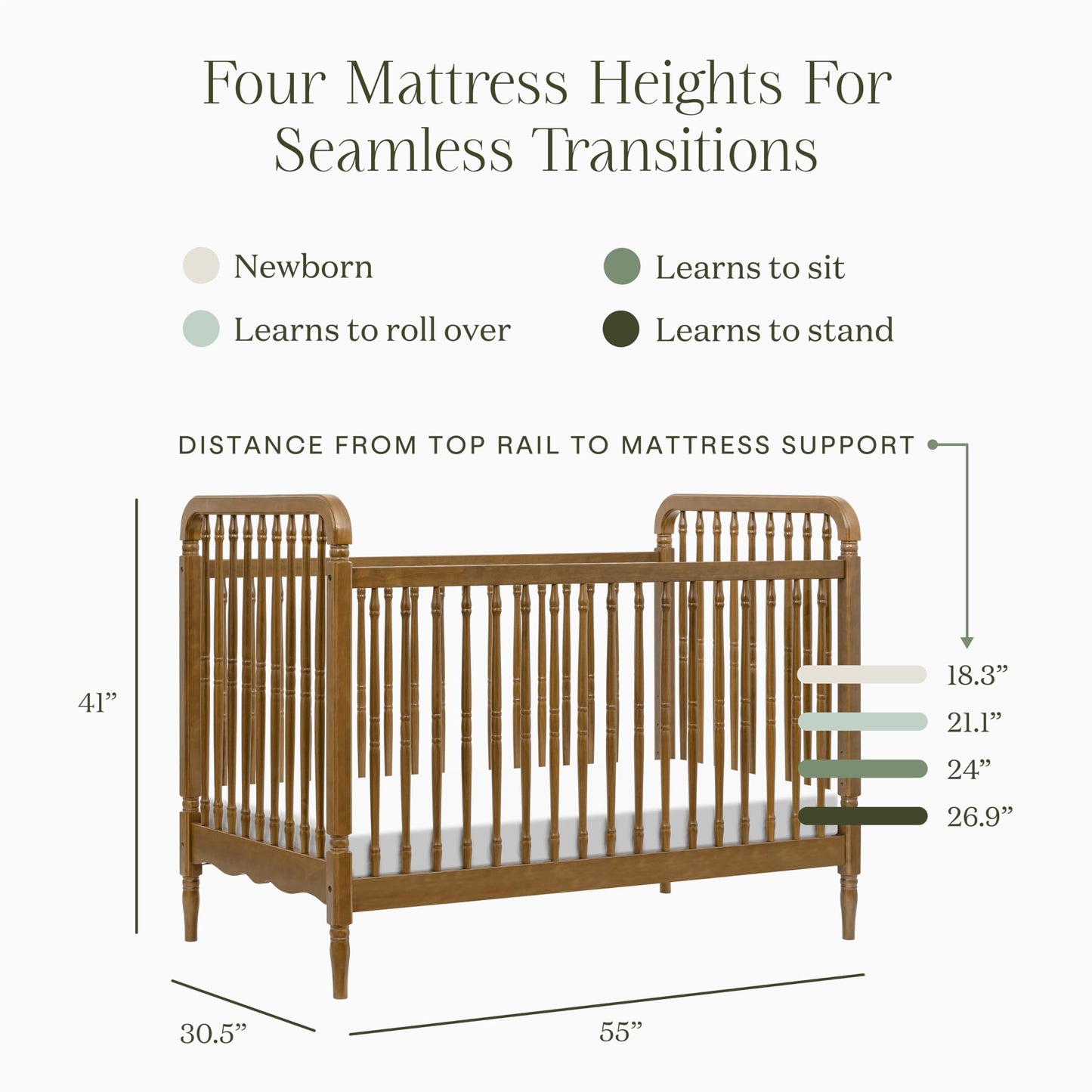 Namesake Liberty 3-in-1 Convertible Spindle Crib with Toddler Bed Conversion Kit in Natural Walnut, Greenguard Gold and FSC® Certified