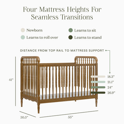 Namesake Liberty 3-in-1 Convertible Spindle Crib with Toddler Bed Conversion Kit in Natural Walnut, Greenguard Gold and FSC® Certified