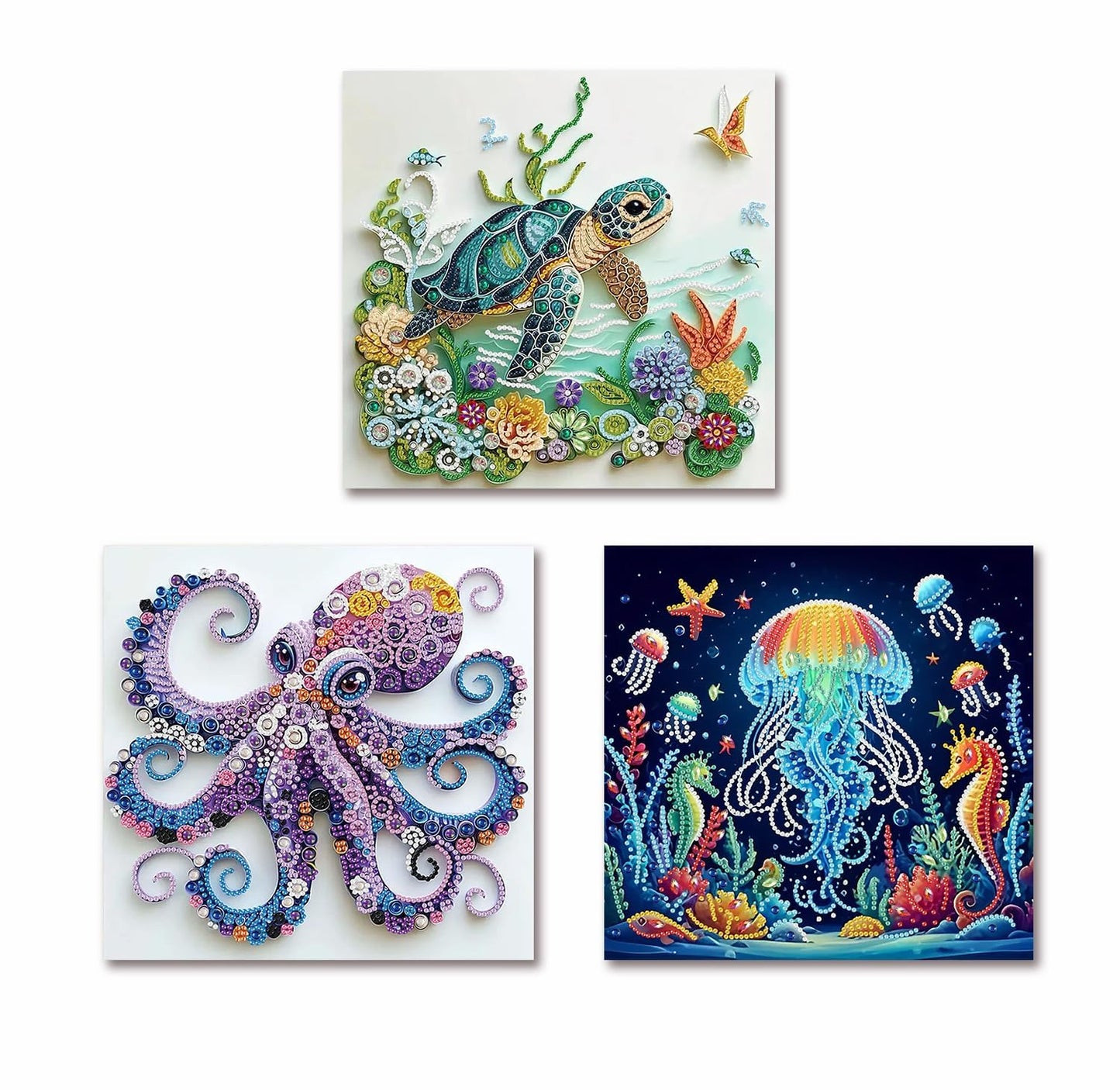 VIGEGU 3 Pack Special Shape Diamond Art Kits for Adults, Marine Animal 5D Diamond Painting Kit for Adults Beginners,DIY Diamond Dots Gem Painting Art and Craft for Home Wall Decor 12 X 12inch