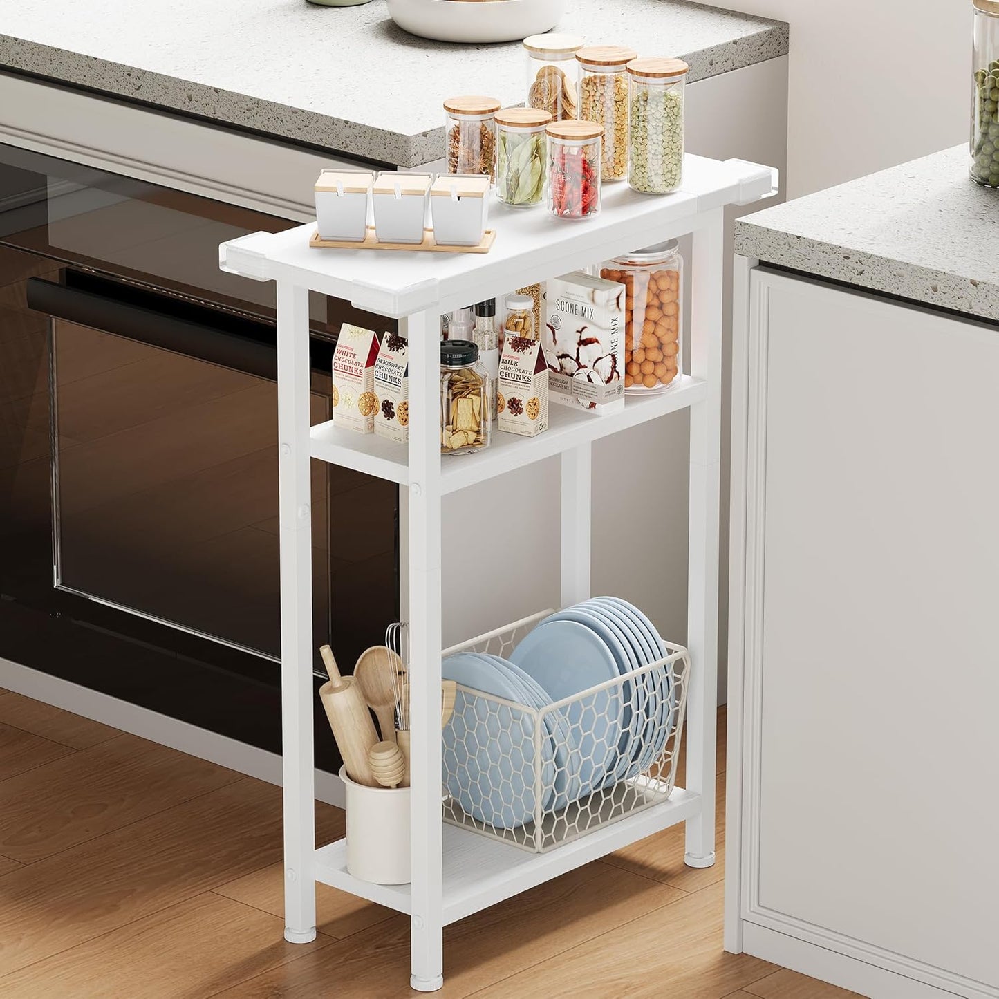25.2" HET005WT1 Heybly Small Narrow Side Table for Small Space, Thin Bedside Table, Slim Sofa Table, Skinny End Table