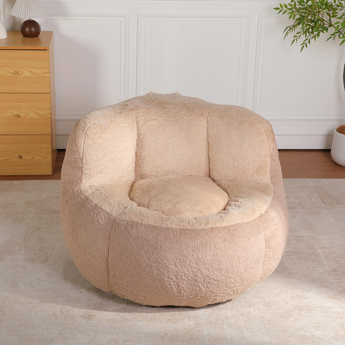 Amacv Oversized Bean Bag Chairs,Multicolor Faux Fur Couch Filled with Shredded Sponge,Large Lounger Sofa for Living Room,No Assembly Required,Brown+Camel