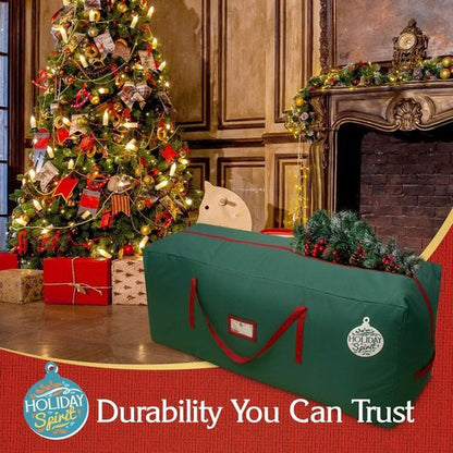 HOLIDAY SPIRIT Heavy Duty Canvas Christmas Tree Storage Bag - Waterproof, Reinforced Handles & Dual Zipper for 9 Ft Tree - Durable 600D Oxford Material, Green