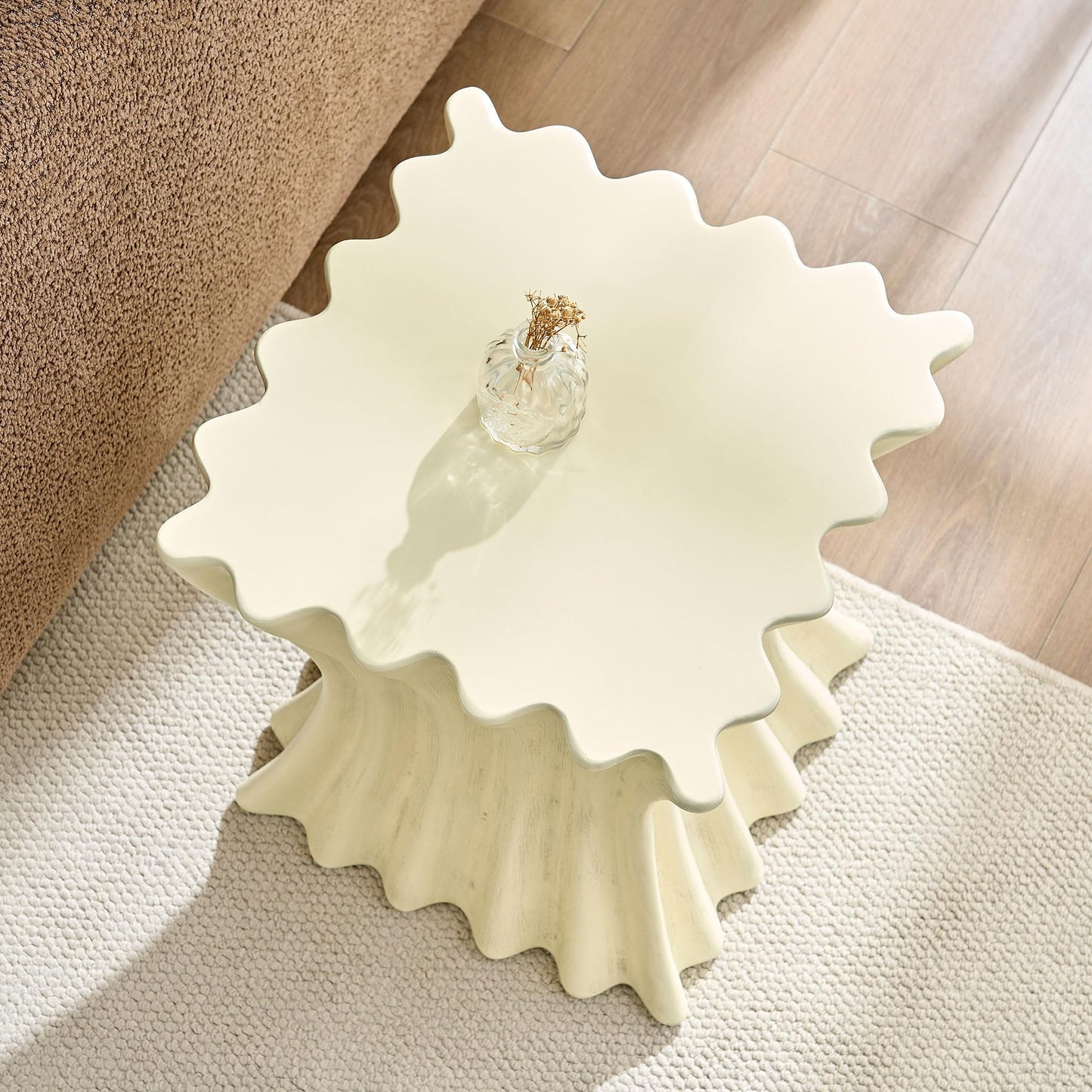 KEIKI 15" Vintage Fiberglass Square Coffee Table, Modern Style Synthetic Resins Sturdy Center Side Table, No Assembly Required, for Living Room, Bedroom, Reception Room, Office, Cream
