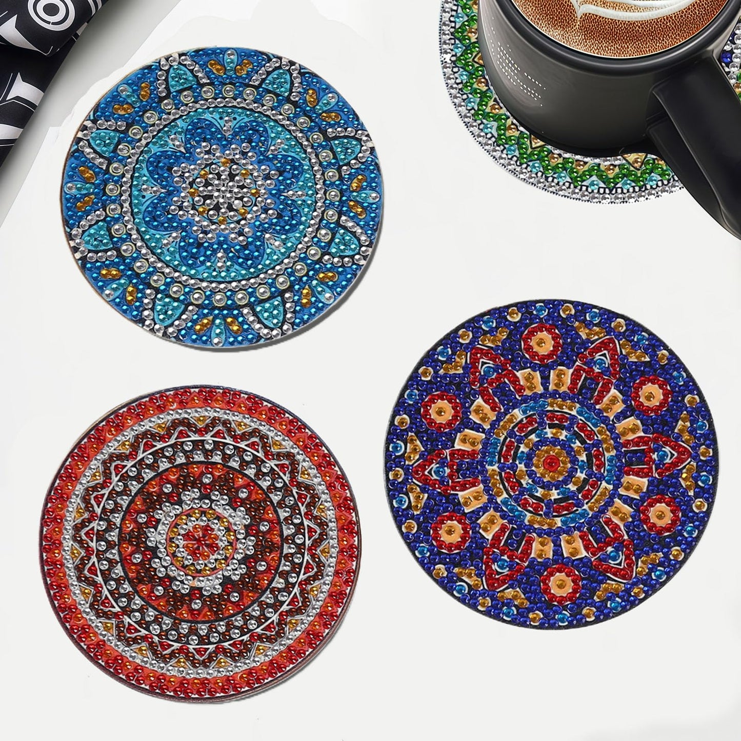 DDGYP 8 Pcs Mandala Diamond Painting Coasters with Holder, DIY 5D Diamond Art Craft Supplies for Home Decor, Diamond Art Kits for Adults