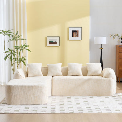 KEIKI 101.18" Cloud Sofa, Chenille L-Shape Sectional Sofa with Chaise, Four Pillows, Compressed Sofa Couch for Living Room, Guest, Bedroom, No Assembly Required, Beige
