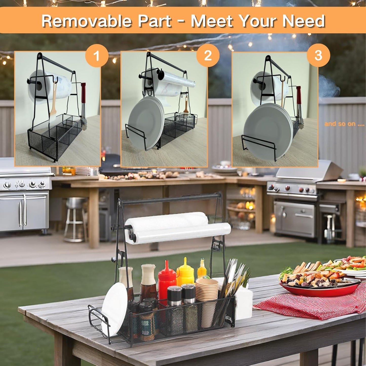 2 Grill Caddy, BBQ Caddy with Paper Towel Holder and Hooks, Grill Utensil Organizer for Camping Outdoor Barbecue