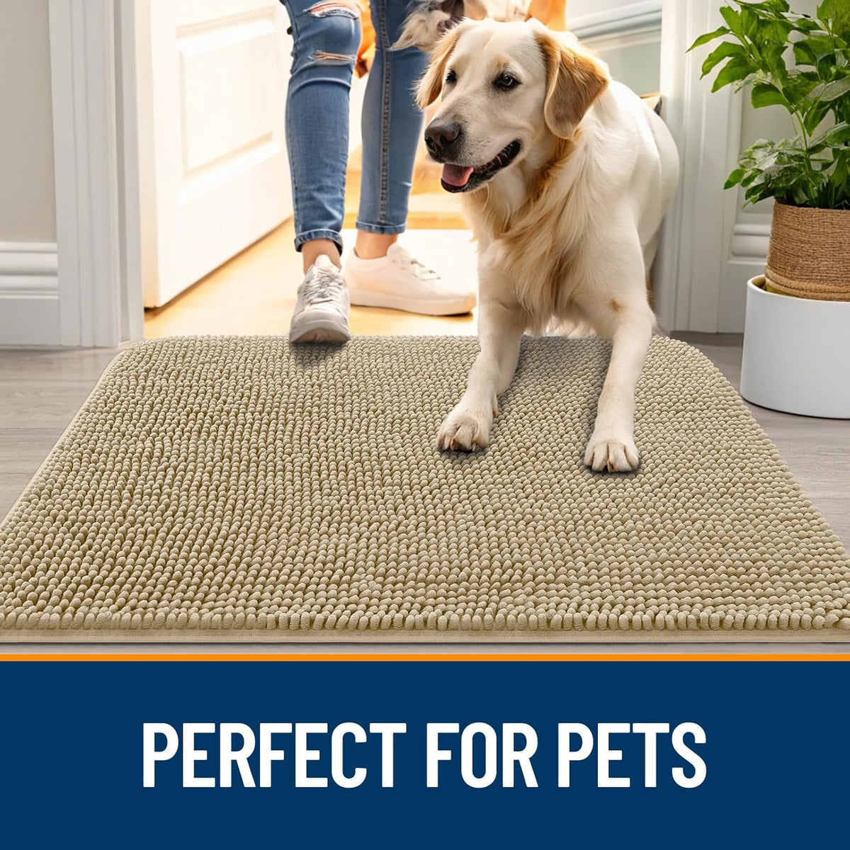 OLANLY Dog Door Mat - Absorbent Non-Slip Chenille Mat for Muddy Paws | 59x35 Inches, Beige