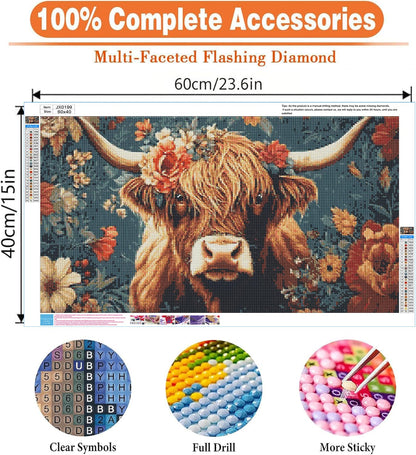 Cow Diamond Painting Kits for Adults - 5D Large Diamond Art Kits for Adults,DIY Full Drill Crystal Rhinestone Gem Art Painting with Diamonds Home Wall Decor 23.6 X 15.7inch
