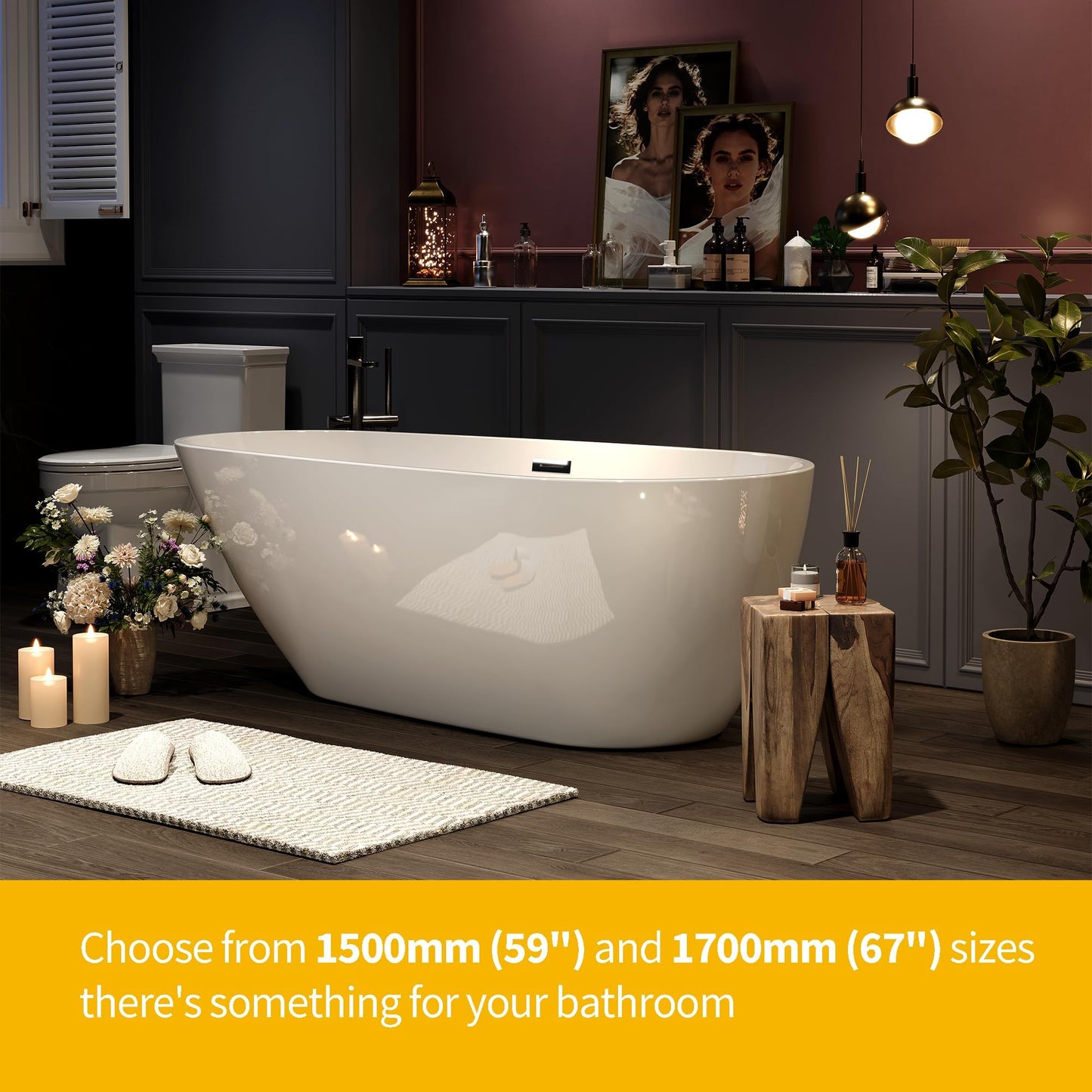 GarveeLife 67'' Acrylic Freestanding Bathtub, Soaking Bathtub with Deep Ergonomic Design Matte Drain Overflow, cUPC Certified, Double-Walled Insulation, Easy Install and Safe Use, White