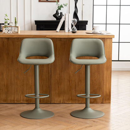 YOUNIKE Bar Stools Set of 2 Modern Swivel Barstools, Adjustable Counter Height Bar Stools Faux Leather Upholstered Counter Stools with Hollow Back for Kitchen Island, All Olive Green
