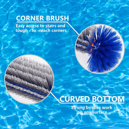17.5" Poolvio Professional Floor & Wall Pool Cleaning Brush with Tough Around Nylon Bristles, EZ Clip Aluminum Handle