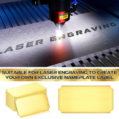 Therwen 15 Pcs Engraved Name Plates Bulk Metal Perpetual Plaque Plate Laser Engraving Blanks Adhesive Nameplate Card for Home Indoor DIY Signage Etching(Gold,4" W X 2" H,Classic)