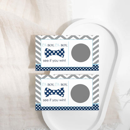 Bow-Tie Baby Shower Games for Boys - 28 Pack Scratch Off Game Cards, Little Man Theme in Blue and Grey