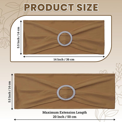 MDS Premium Spandex Chair Sashes - Stretchy Bow Covers with Buckle Slider | 50-Pack in Mocha for Weddings & Events