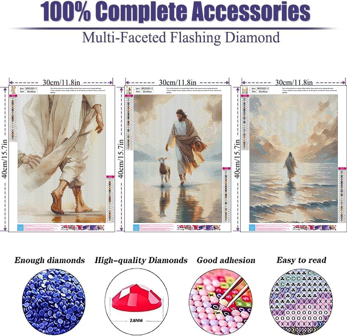 YOLENIX Diamond Art Kits for Adults Beginner,3pack Jesus DIY Modern Diamond Painting Kits 5D Diamond Dots Gem Art Crafts with Tools,Round Full Drill Crafts for Home Wall Decor&Gift-12x16in