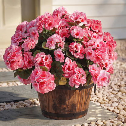 Apexion Artificial Geranium Flowers for Outdoors, 6 pcs Silk Geraniums Fake Flowers UV Resistant Faux Plants for Front Door Garden Porch Planter Decoration (Pink)