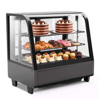 Tylza Commercial Refrigerator Display Case, 3.5 Cu.Ft/100L Countertop Refrigerated Showcase, White LED Lighting, Double Glass Door, 36-54°F, Auto Defrost for Bakery, Cafe, Store