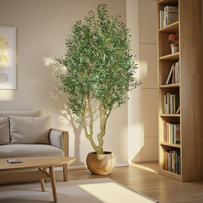HZXGCP Olive Tree 6ft, Artificial Olive Tree with White Pot, Fake Tree with 1296 Dense Leaves & 72 High-Simulated Olive Fruits - Easy Assembly, Low Maintenance (8FT with Pot)