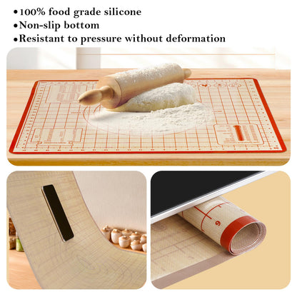 Silicone Baking Mat,28in×20in & 16in×12in Pastry Mat,Measuring Non-slip Dough mat Mats for Baking,Kneading Dough,Table Mats Red(2Pack)