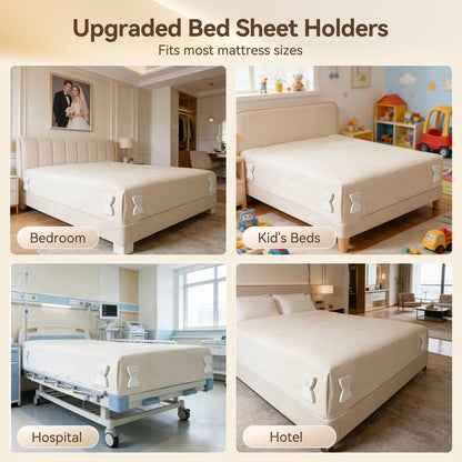 QWUE Bed Sheet Holders for Corners, Upgrade Dual-side Locks Keep Firm & Tight, Lock Sheets Holders, Non-slip Sheets Grippers, Heavy Duty Bed Sheet Clips Fits All Mattress Sizes Easy Install