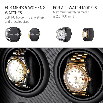 Automatic Watch Winder for 4 Watches with LED Light, LCD Display, Remote Control and Storage Drawer (Black)