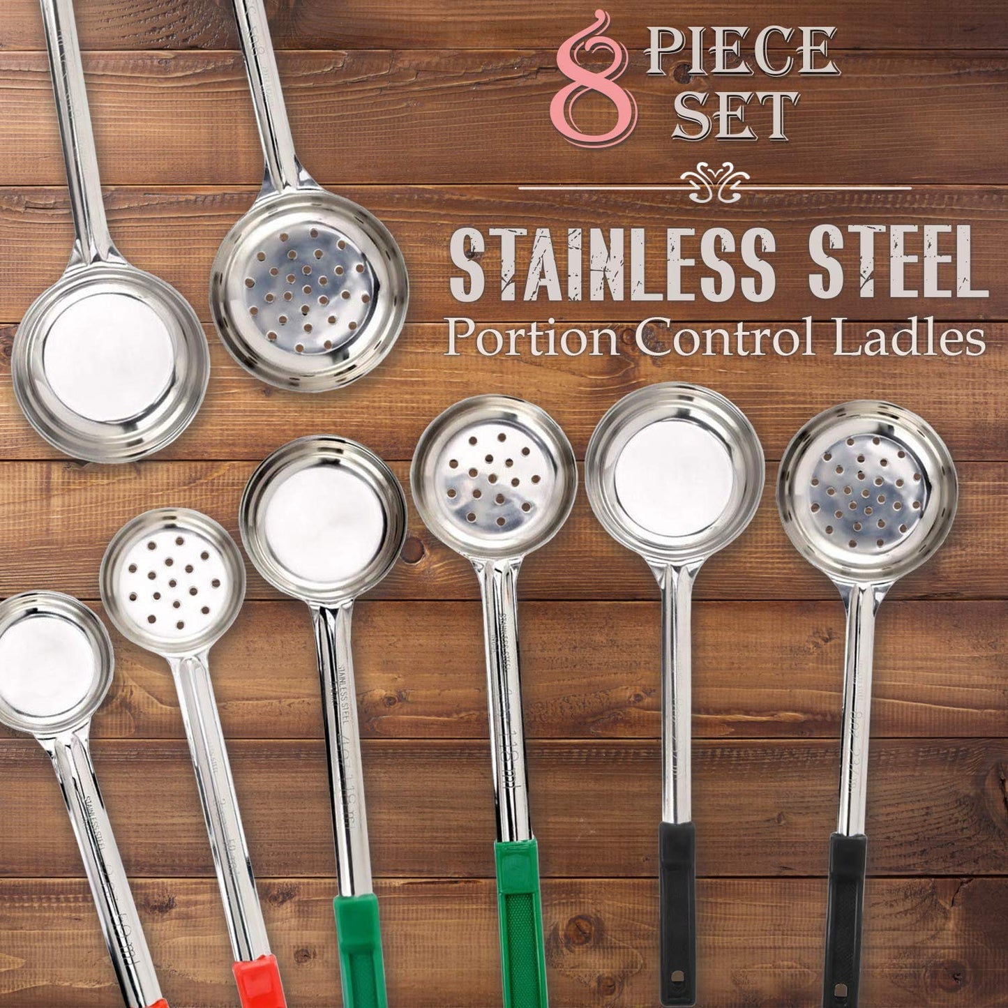 Portion Control Serving Spoon, Cooking Utensils, Set of 8, Weight Loss Bariatric Diet, Gastric Sleeve, Bariatric Surgery Must Haves, Cooking Spoons and Skimmers Set, 4 Solid & 4 Perforated, Cucharas