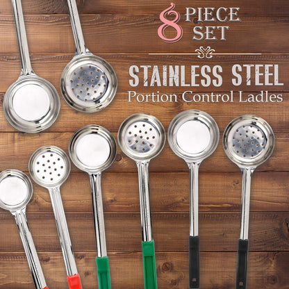 Portion Control Serving Spoon, Cooking Utensils, Set of 8, Weight Loss Bariatric Diet, Gastric Sleeve, Bariatric Surgery Must Haves, Cooking Spoons and Skimmers Set, 4 Solid & 4 Perforated, Cucharas