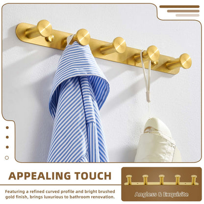 Angle Simple Towel Hook Rack Brushed Dark Gold, SUS304 Stainless Steel Bathroom Hook Rail 5 Hooks, Utility Kitchen Towel Holder, Wall Mount