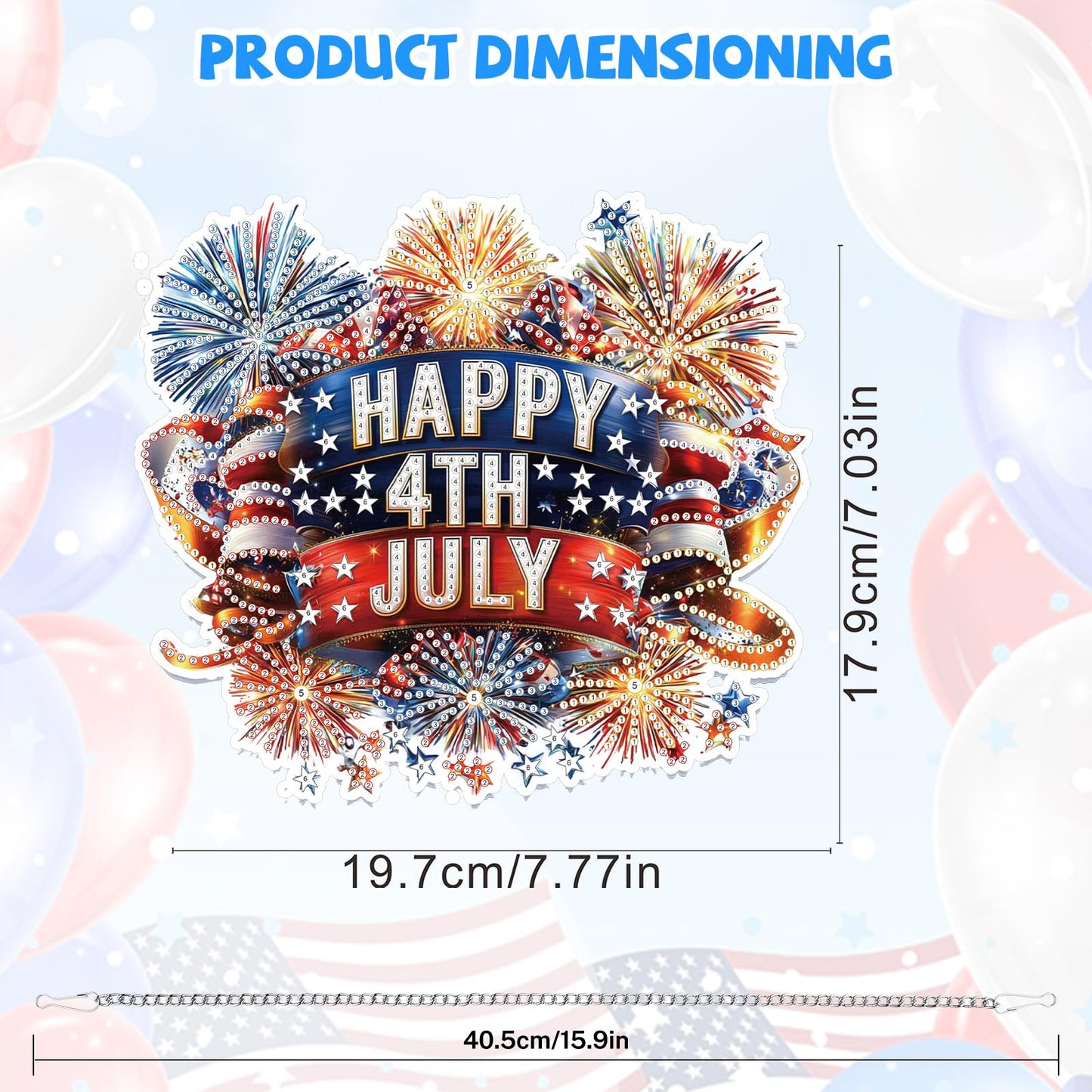 Bowetile 5D Independence Day Diamond Art Hanging Kits for Adults, 4th of July Fireworks Diamond Painting Window Pendant Kits, Special Shape Gem Art Suncatcher Patriotic Ornament for Home Wall Decor