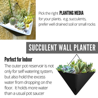 LaLaGreen Bundle - 12" x 4 Pack Black + 12" x 4 Pack White Large Self Watering Geometric Hanging Flower Vase Vessel with Metal Hanger, Modern Stylish Wall Mounted Succulent Pot Holder Decor