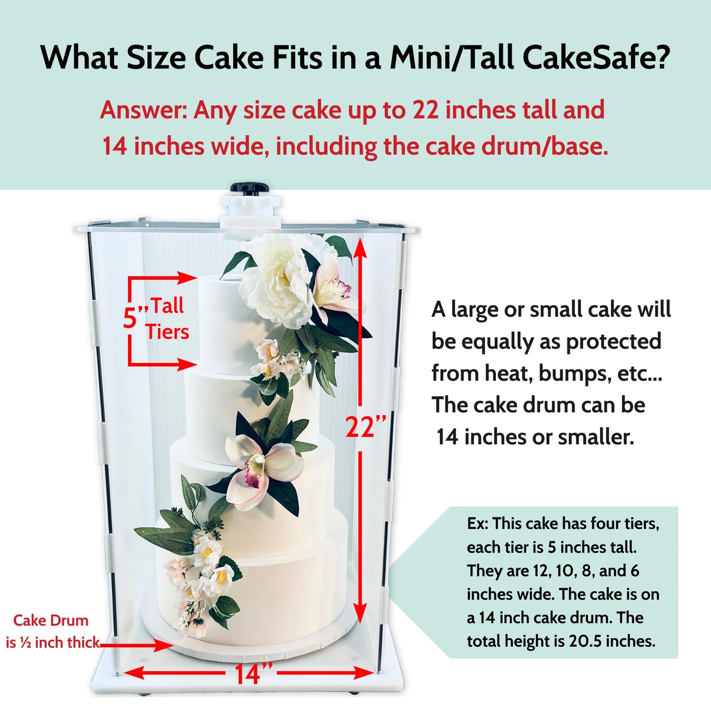 CAKESAFE Reusable Mini/Tall Cake Transporter, Clear Plastic Cake Carrier (14" W x 22" H)