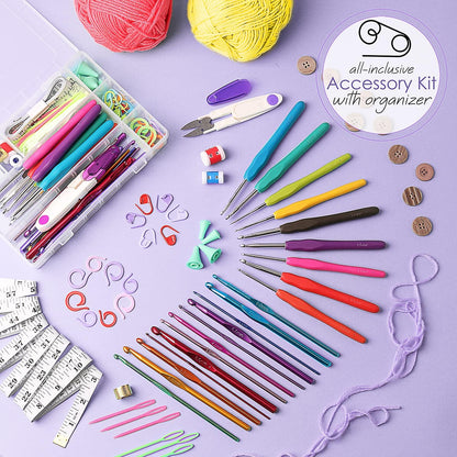 Crochet Kit for Beginners Adults and Kids, Knitting & Crochet Supplies Includes 1500 Yards Assorted Yarn, 21 Ergonomic Hooks, Plus Many Accessories – Beginner Crochet Kits Ideal for Amigurumi