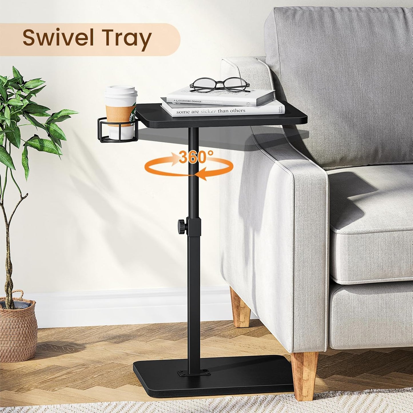 360 11.8" 15.8" 31" Giikin Side Table, Swivel & Height Adjustable TV Trays for Eating on Couch, Sofa Armrest TV Tray