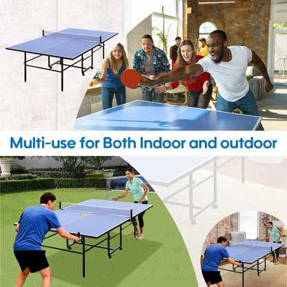 Ping Pong Table for Indoor/Outdoor, 9X5FT Foldable Table Tennis Table with Net, 2 Table Tennis Paddles and 3 Balls - Easy Assembly - Tournament Quality - Perfect for Family Game Rooms
