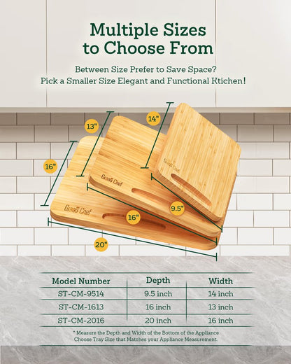 Bamboo Appliance Slider, Sliding Tray for Coffee Maker, Kitchen Countertop Appliance Rolling Tray, Coffee Pot Slider Tray with Rubber Wheels, Biggest (20"D x 16"W)