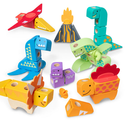 Melissa & Doug Blockables™ Dinosaur Snap and Play, Mix and Match Connectable Wooden Building Blocks Play Set Toy for Preschool Boys and Girls (69 Pcs) - FSC Certified