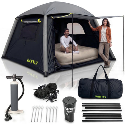 Oaktiv Inflatable Tents for Camping - CloudCamp Glamping Tent for 6 People Waterproof Oxford Fabric(210D), Quick Setup Air Tent with Manual & Battery Pump, UV Protection, 4-Season Inflatable Tent